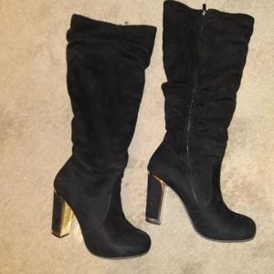 Boots wide calf black suede